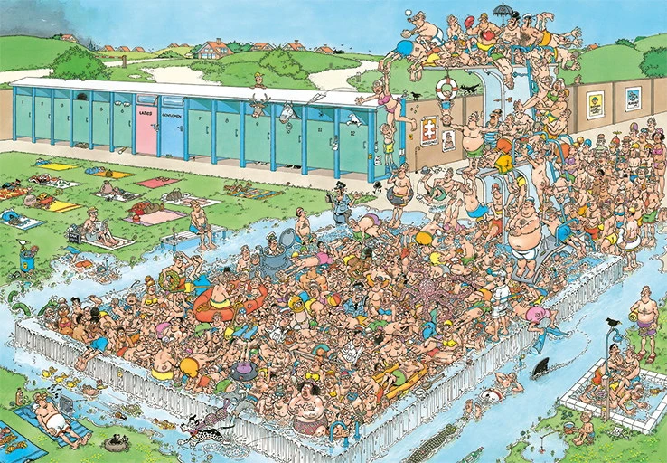 Jumbo Puzzle - Ab In Den Pool - Pool Pile-Up (van Haasteren) - 1000 Teile 1 Jumbo Puzzle - Ab In Den Pool - Pool Pile-Up (van Haasteren) - 1000 Teile